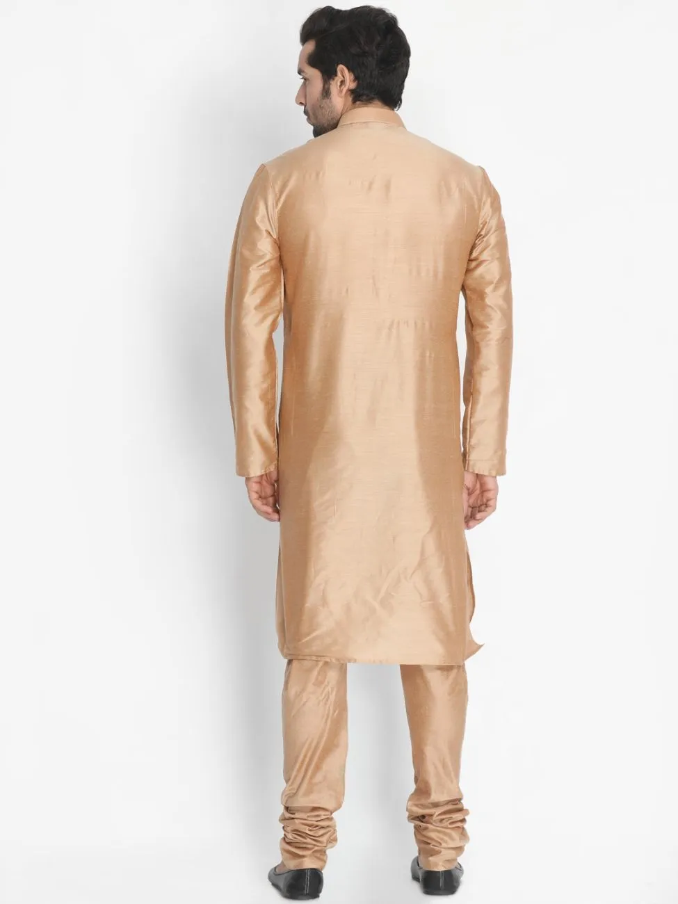 VASTRAMAY Gold Cotton Silk Kurta Churidar Set