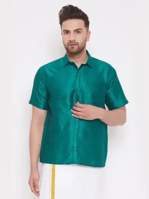 VASTRAMAY Green Silk Blend Ethnic Shirt