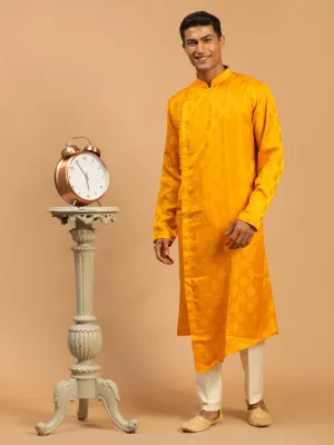 Vastramay Men Yellow Angrakha Kurta With Set