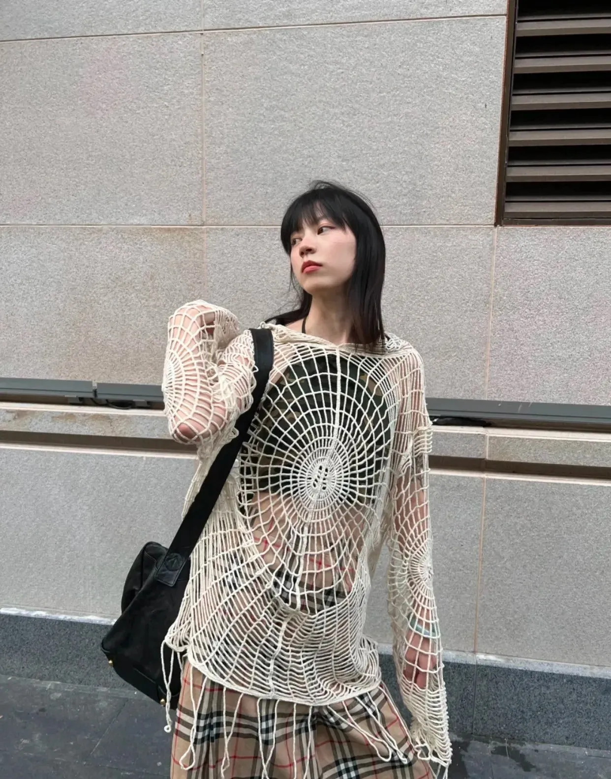 Webbed Whispers Tunic - Y2K Hollow Knit Hooded Tops Women Goth Spider Web Spice Girl Mesh Pullovers Female Korean Fashion Fishing Net Sweaters