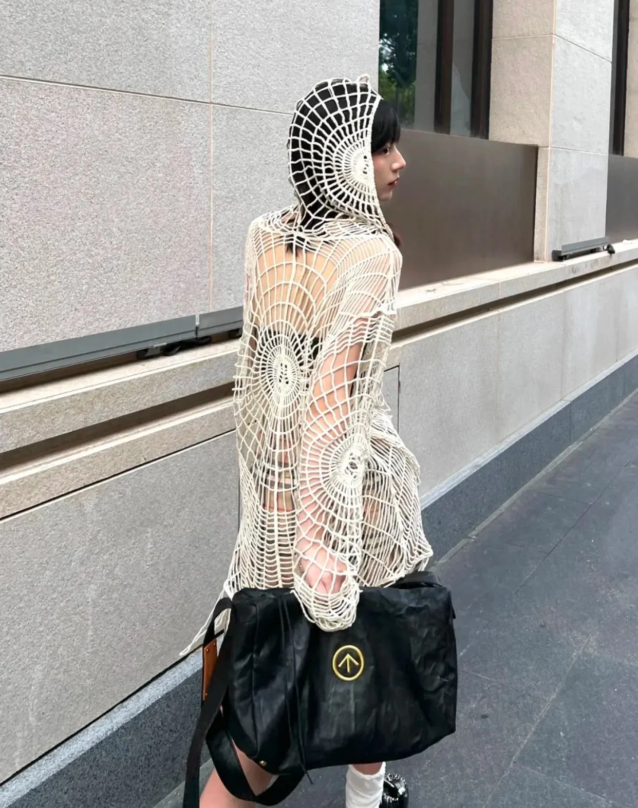 Webbed Whispers Tunic - Y2K Hollow Knit Hooded Tops Women Goth Spider Web Spice Girl Mesh Pullovers Female Korean Fashion Fishing Net Sweaters