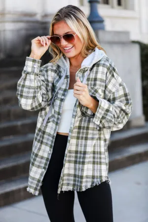 Wintery Behavior Olive Plaid Hooded Shacket