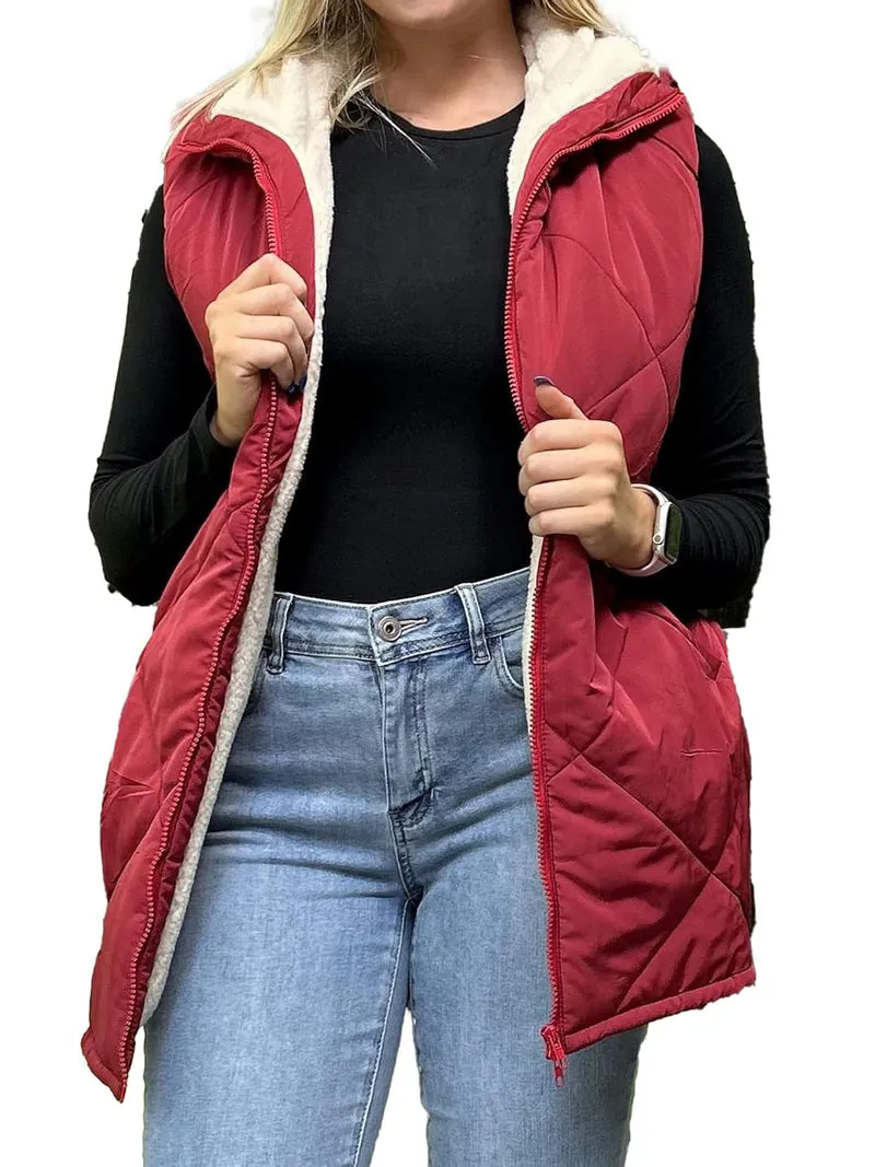 Zeagoo Women Fall Reversible Vests Coat Sleeveless Sherpa Fleece Jacket