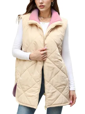 Zeagoo Women Fall Reversible Vests Coat Sleeveless Sherpa Fleece Jacket