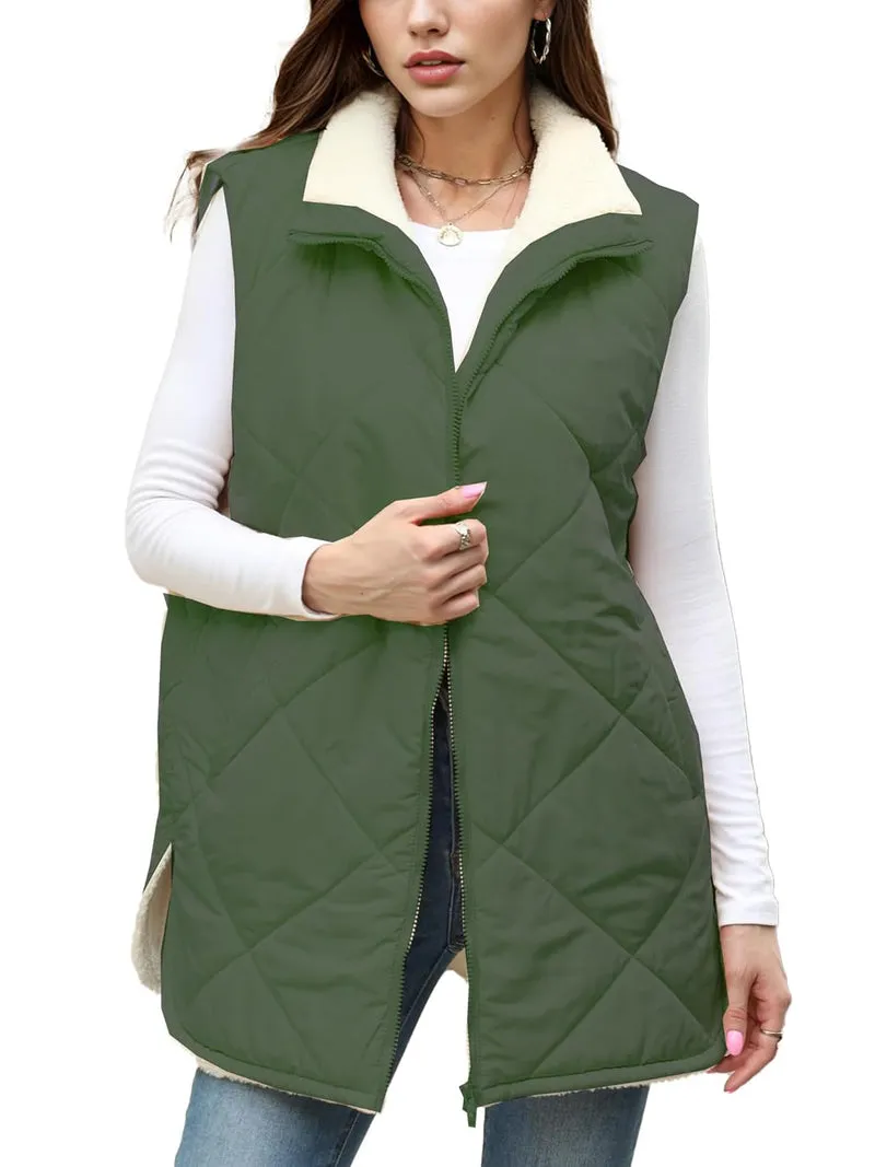 Zeagoo Women Fall Reversible Vests Coat Sleeveless Sherpa Fleece Jacket