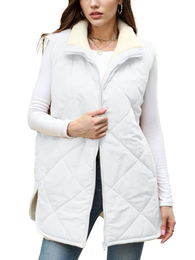 Zeagoo Women Fall Reversible Vests Coat Sleeveless Sherpa Fleece Jacket