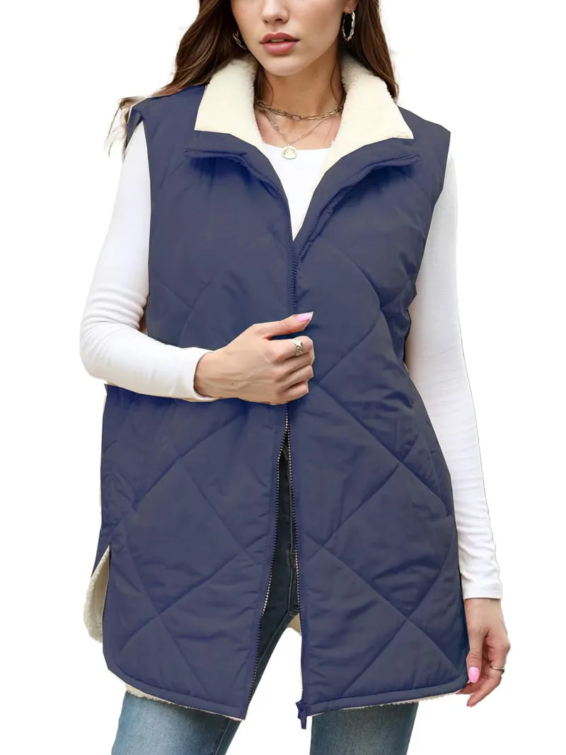 Zeagoo Women Fall Reversible Vests Coat Sleeveless Sherpa Fleece Jacket